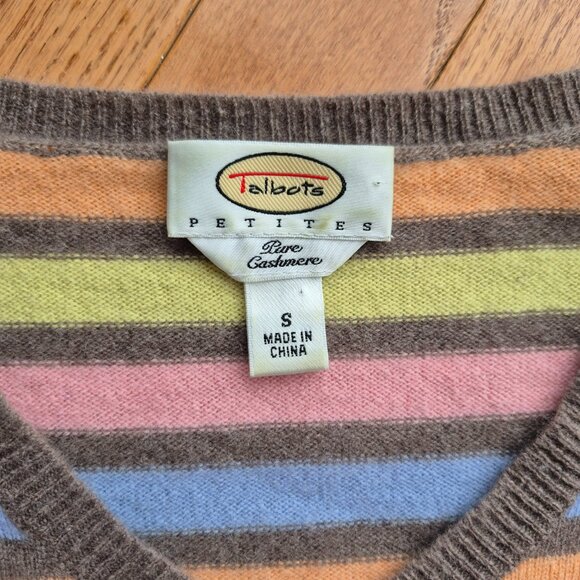 Talbots Cashmere Pastel Stripe V-Neck Pullover Sweater Size Small - Picture 2 of 10